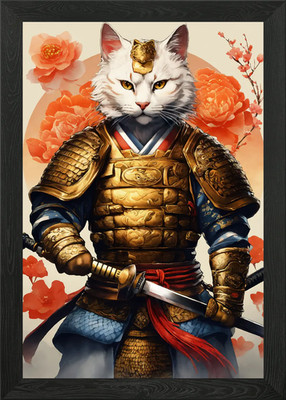 Katze Samurai Japanisch Gerahmtes Wandbild Poster Leinwanddruck Bild