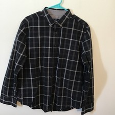 George Plaid Button-Up Shirt Black Gray Men's L Long Sleeve Classic Fit