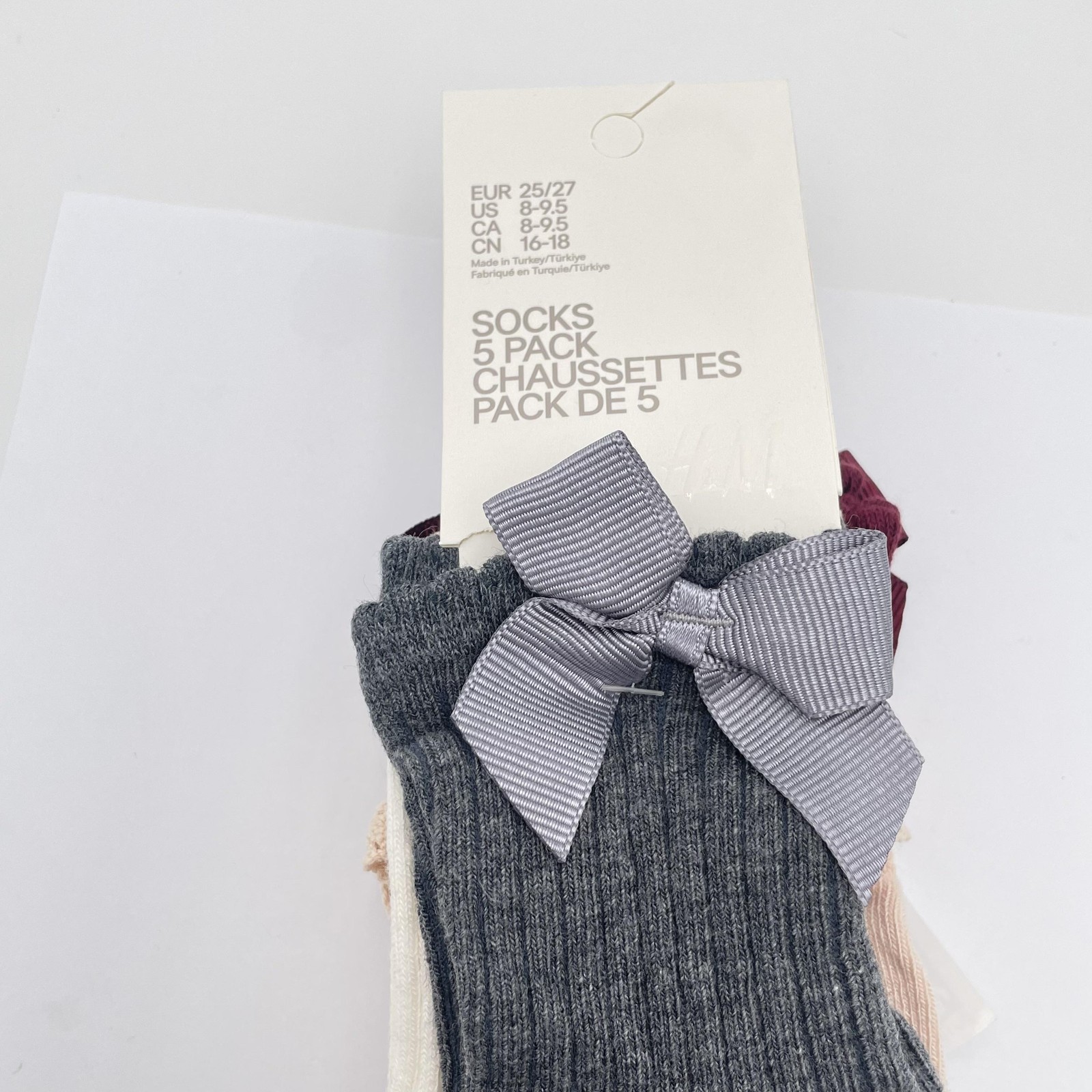 H&M Socks Girls US 8-9.5 Multi Color 5 Pack Bow Lace Ruffle Ribbed Crew thumbnail 2