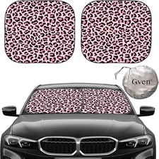 Gven Windshield Sun Shade 2 Pack UV Heat Block Pink Leopard