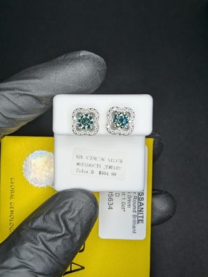 Massive 925 Sterlingsilber GRA zertifiziert türkis Moissanit mit Blume Heiligenschein Ohrstecker