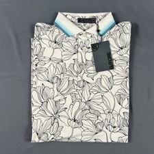 G/Fore G4 Golf Shirt Polo Sleeve Logo Floral Print Medium Beige NWT MSRP 120