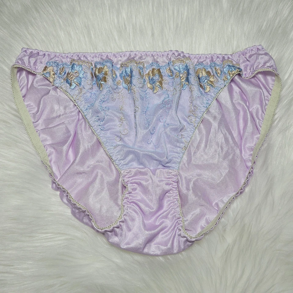 Braguita de nailon sedosa de colección bikini púrpura Sissy calzoncillo de encaje floral talla 7-8 cadera 38-42" Foto 3 de 4