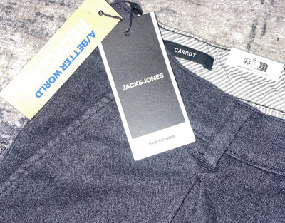 NEW JACK & JONES Mens Ace Harvey Chino 34 X 32 Pleated Dark Gray Herringbone