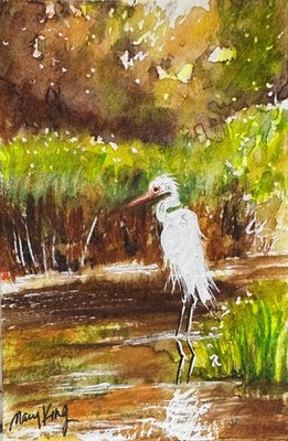 Original Watercolor Painting ACEO 2.5'' x 3.5''  by Mary King - Heron