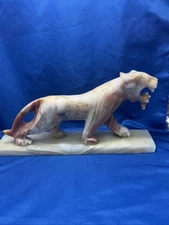 Vintage Carved Panther Onyx Sculpture Statue Figurine Stone Big Cat 12x6x3