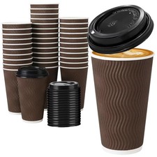 16 oz Coffee Cups with Lids Disposable Insulated To Go Paper Coffee Cup