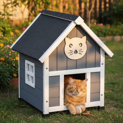 Katzenhaus mit Plüschmaus XXL Katzen Hütte Haus Outdoor Balkon Wetterfest Höhle