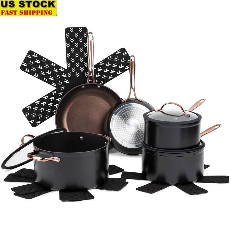 12-Piece Ceramic Non-Stick Cookware Set with Fry Pans & Stock Pot Induction Compatible