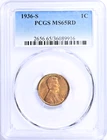 1936-S LINCOLN WHEAT CENT PCGS MS65RD BLUE LABEL BEAUTIFUL LOW MINTAGE VALUE $35