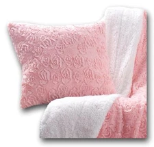 DaDa Bedding Luxury Rosey Cherry Blossom Pink Faux Fur Euro Throw Pillow Covers