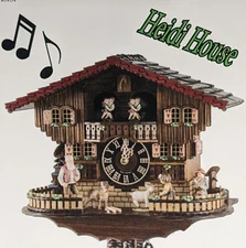 Hones 1 Day Heidi House 10.5" Musical Chalet Cuckoo Clock Germany Black Forest