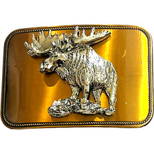Moose Belt Buckle Gold and Silver Color - 3" W X 2 1/4" H - Moose Club