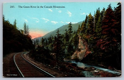 Postcard Green River in the Cascade Mountains of Washington Railroad