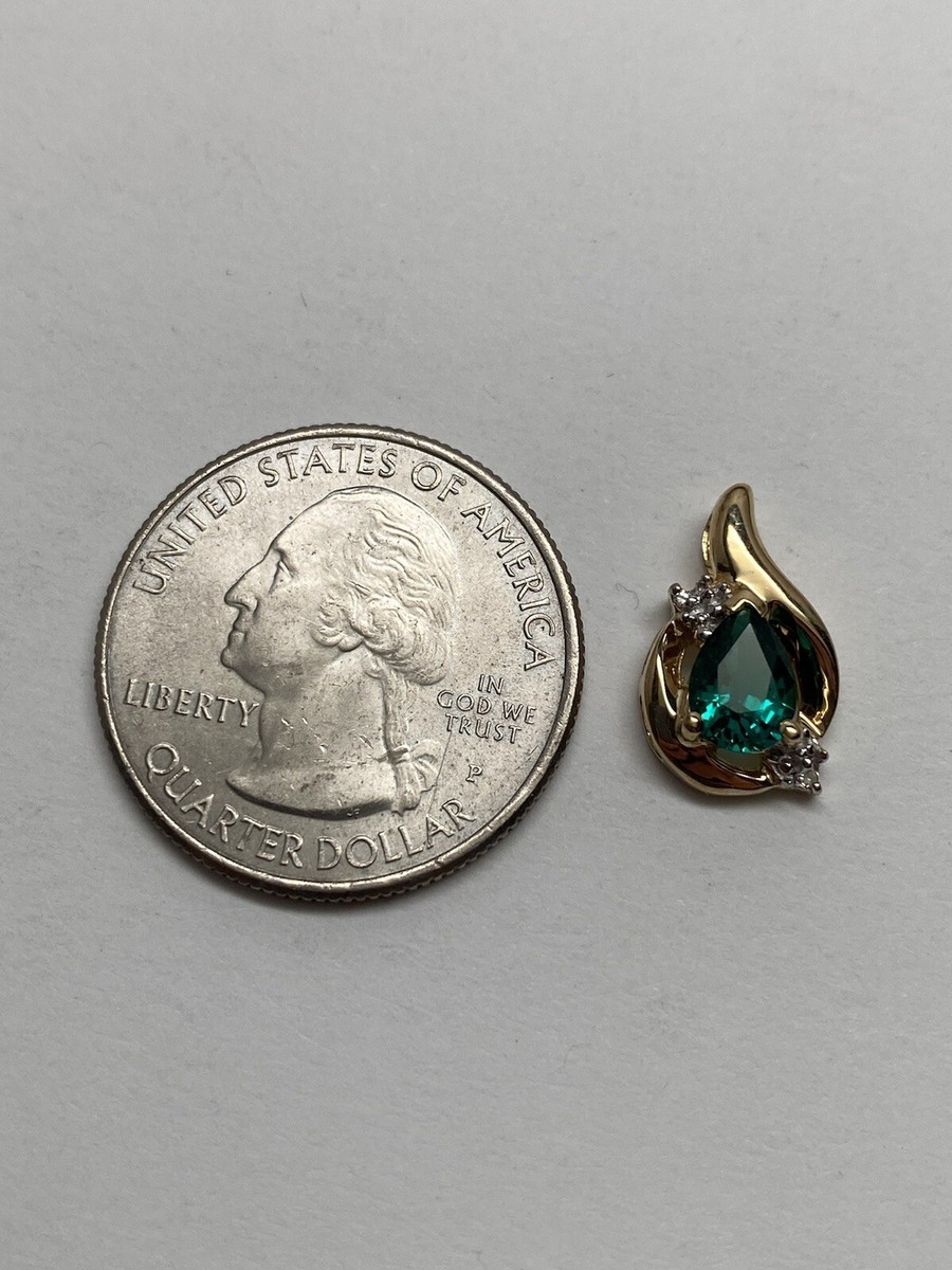 10K Yellow Gold Pendant – 9x6mm Pear Lab Emerald & 0.10ct Round Diamond – 18-Inch Chain Included - View #9