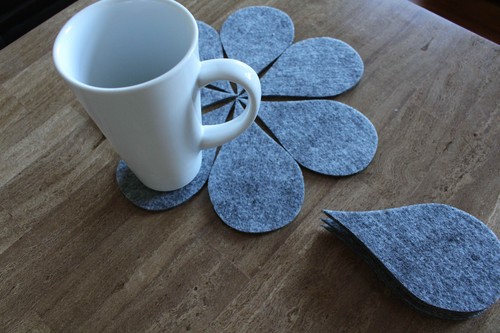 Grey Felt Coaster Tear Drop Shape Set of 7 - Picture 5 of 9