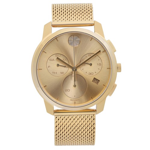 Movado Bold Thin Gold Tone Steel Chronograph Champagne Dial Quartz Watch 3600634