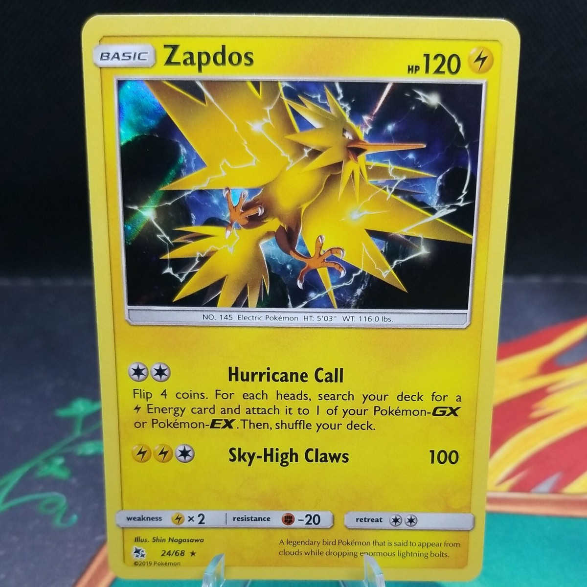 Zapdos 24/68 Near Mint Holo Rare Sun & Moon Hidden Fates 2019 Pokemon Card 