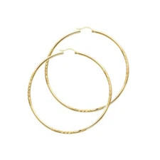 14K Yellow Gold 2mm  Diamond Cut  Hoop Earrings