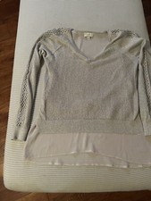 LUCKY BRAND Top Womens S Linen Viscose Blend Metallic Crochet Lined Beige