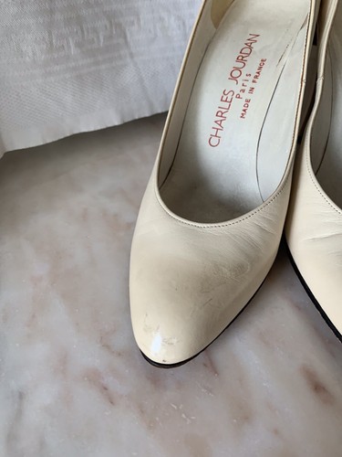Ivory leather Charles Jordan pumps made in France fits size 7 - Picture 5 of 6