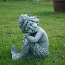 Baby Mermaid Statue Sitting Child Art Sculpture Garden Pond Yard Pond Lake Decor