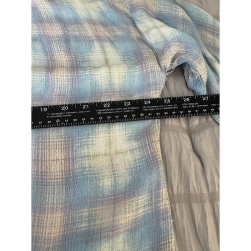 Free People FP One Plaid Kimono Duster Lace Trim Open Front Bohemian Beachy M/L - Picture 9 of 10
