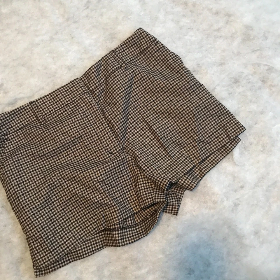 Pantalones Cortos Chinos H&M Marrón Claro Pata de Gallo Tiro Medio Academia Preppy Talla 8 Foto 3 de 4
