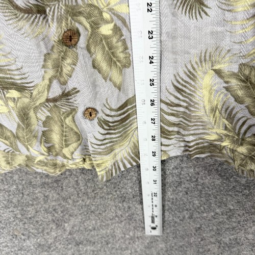 Caribbean Shirt Men XL Tall Gray Floral Button Up Collared Short Sleeve Silk - Picture 8 of 9