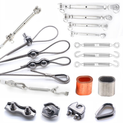 Wire Rope Cable Clamp Thimble U Bolt Turnbuckle Tensioner 316 Stainless ...