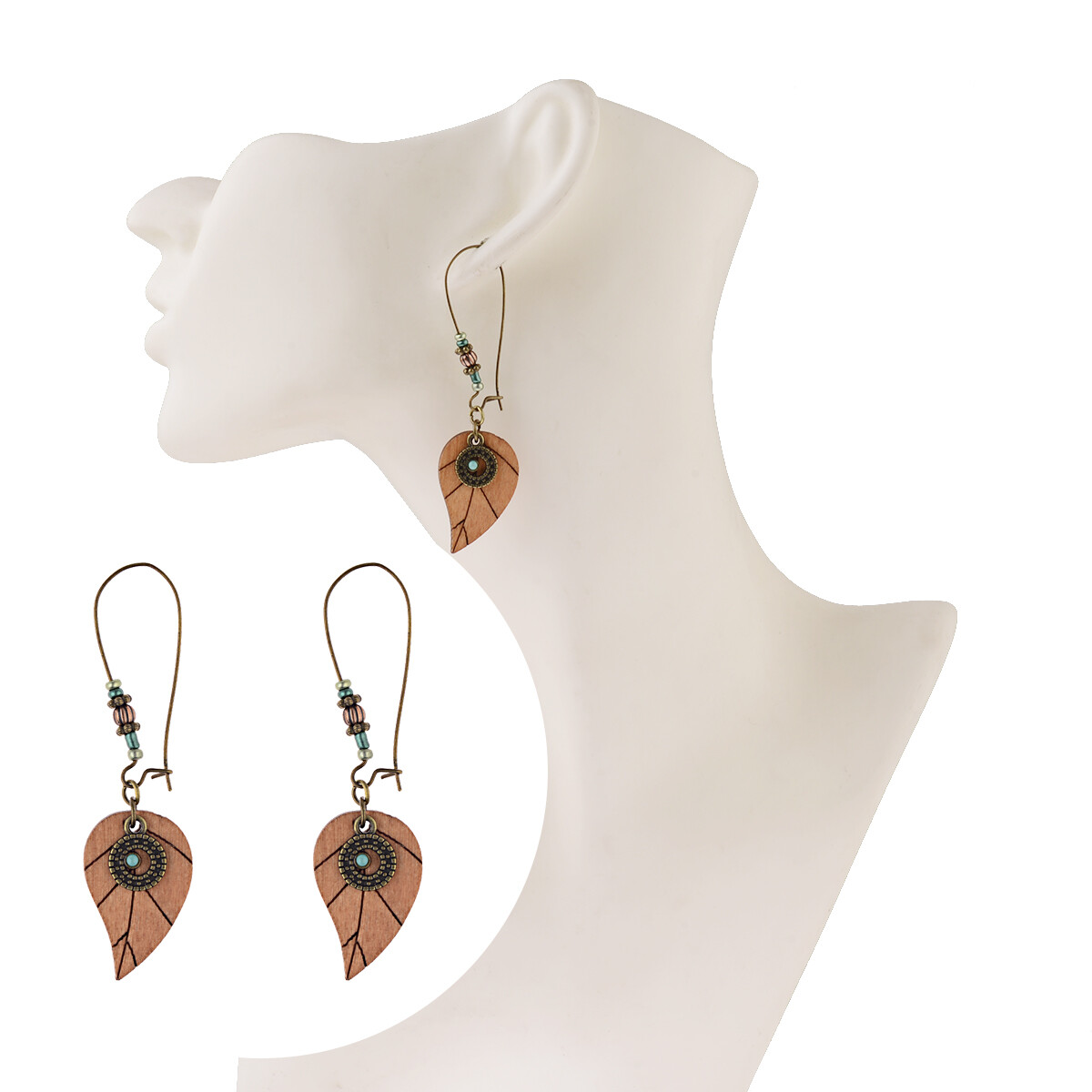 Orecchini Bohemien Vintage In Legno E Turchese - Gocce Lunghe Donna