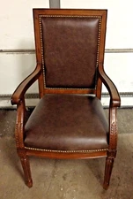 Frontgate Langston Office Leather Dining Back Side Arm Chair Wood Mahagony 
