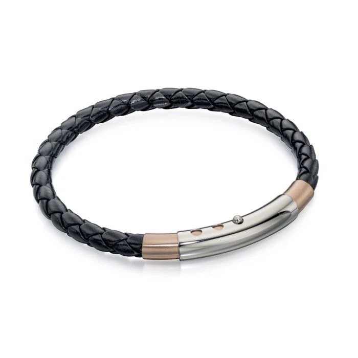 Fred Bennett Bracelet B4687 Black 22cm Leather Bracelet with IP Detail - Image 2 of 4