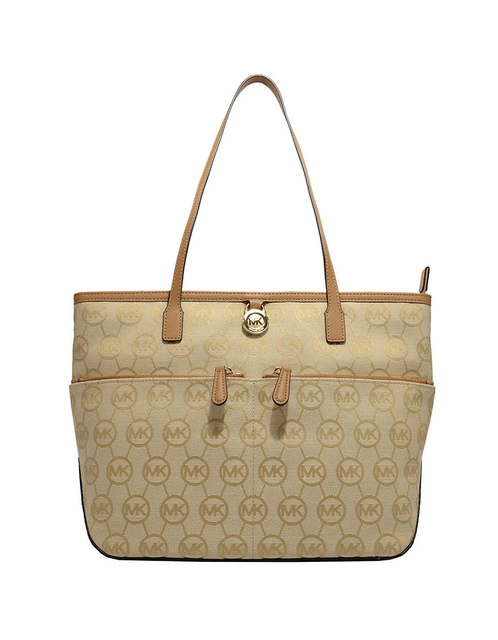 Borsa MICHAEL Michael Kors Kempton Signature media tasca autentica beige cammello 