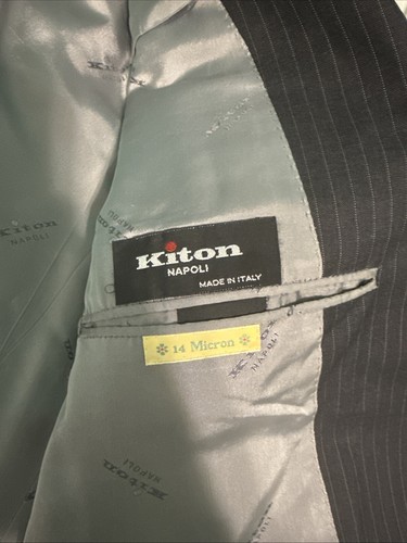 KITON Pure Wool 14 Micron Super 180'S Striped Suit Gray Sz 48 Plz Read Holes - Picture 6 of 19