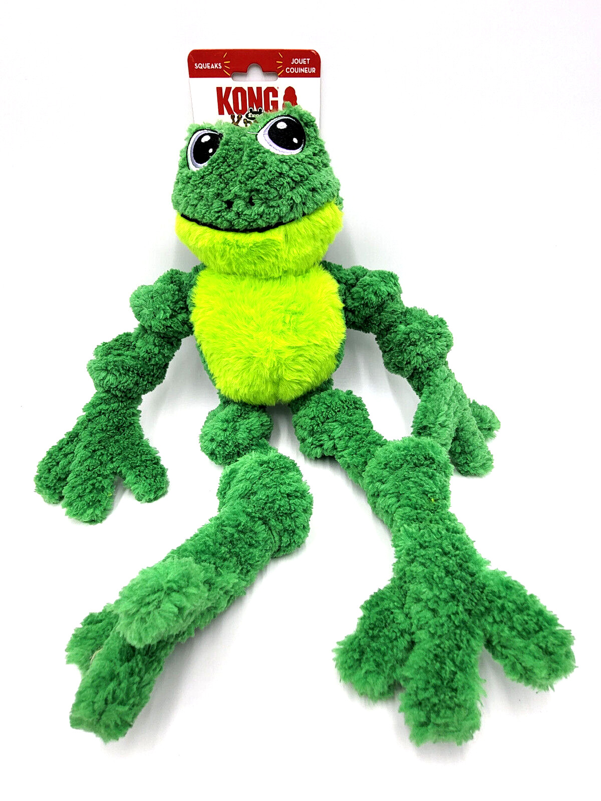 KONG Knots Frog Lg/XL Green Low Stuff Squeaky Tug & Shake Dog Toy 18"