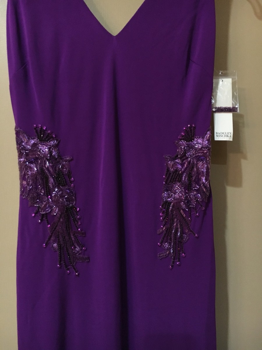 NWT $935 Badgley Mischka Embellished Gown Purple Orchid Open Back Maxi Dress  4 | eBay
