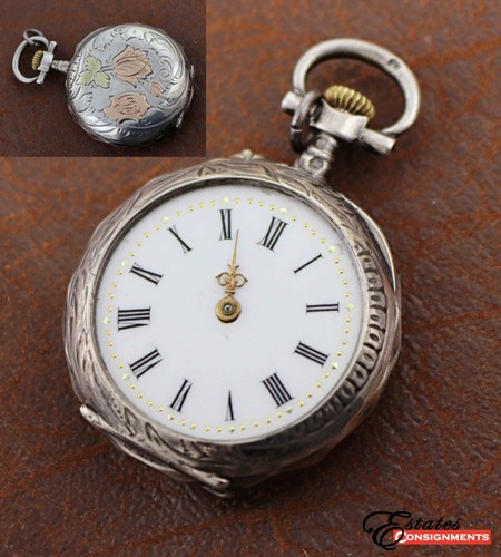 C. Crettiez With Silver Case And Gold Inlay Pocket Watch - Picture 1 of 9