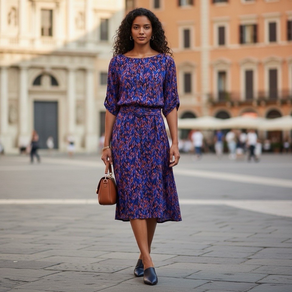 LEONA EDMISTON 8 dress blue | half sleeve knee length belt | office work teacher