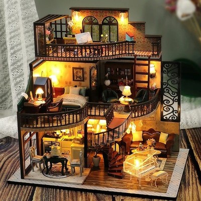 Puppenhaus 3D Puzzle Holz Miniatur Zum Selbermachen Montage Gebäude Modellbausatz Dekoration
