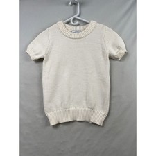 Ann Taylor Weekend Sweater Women XXSP Cream Short Sleeve Ribbed Knit Top Classic