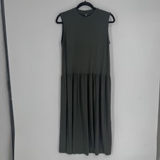 Eileen Fisher Dress small S green midi stretch jersey work office lagen look