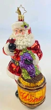 Christopher Radko Sommelier Santa 1011636 Glass Ornament Wine Barrel 6" HTF RTR