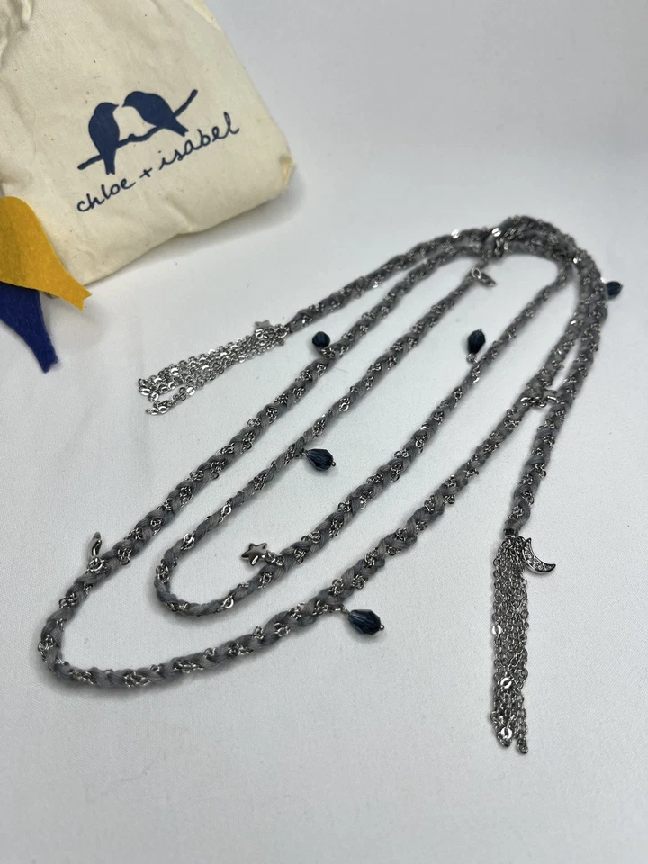 Collar Chloe + Isabel Sun Moon Charm Plata Gris Azul Cuentas Foto 4 de 4