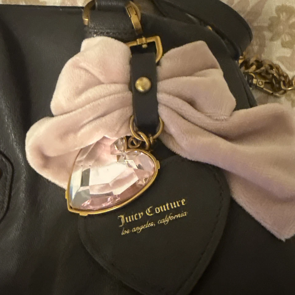  Juicy Romance Satchel Brown Pink Bow- small thread imperfection see all pics!  - Image 3 of 4