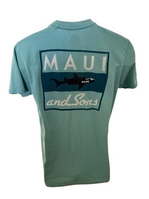 Maui and Sons Aqua Logo Short Sleeve Tee Shirt Men M Medium