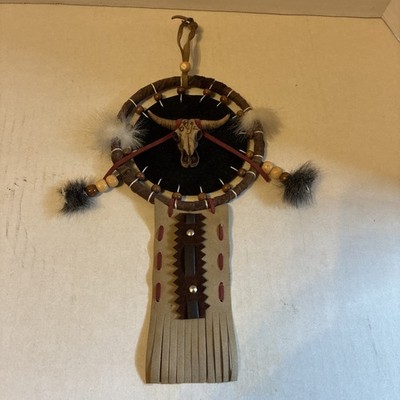 Native American Skull Dream Catcher Fur & Feathers 10 