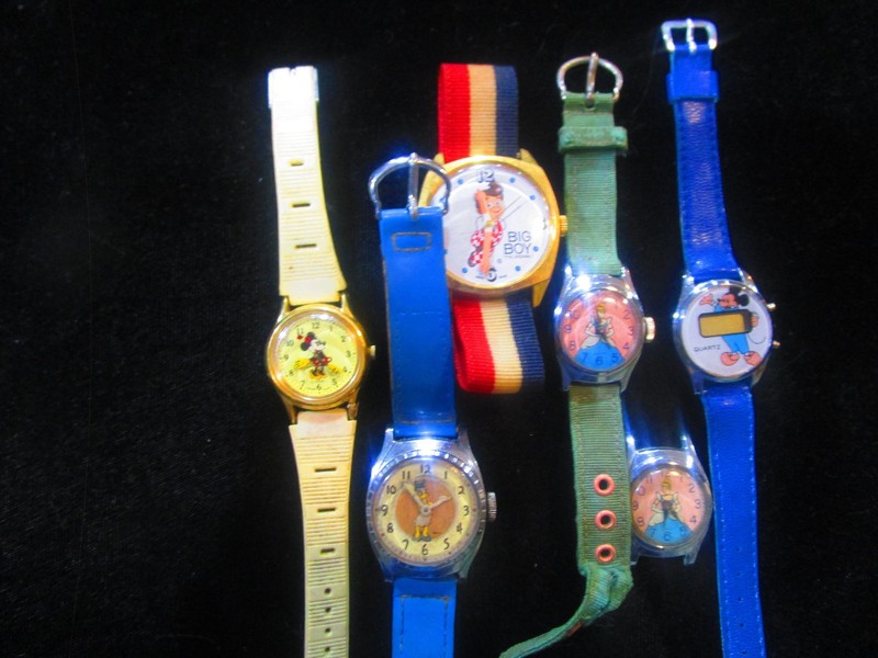 6 Vintage Character Watches; Mickey Mouse Etc For Parts Or Restoration Only