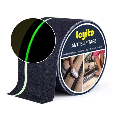 LEYIBO Tape with Glow in Dark Stripe for Stairs 4”x42ft Grip Tape for Stairs Steps for