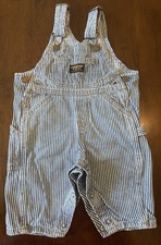 Vintage Oshkosh B'Gosh Kids Infant 6-9M Hickory Blue Stripe Vestbak Overalls USA